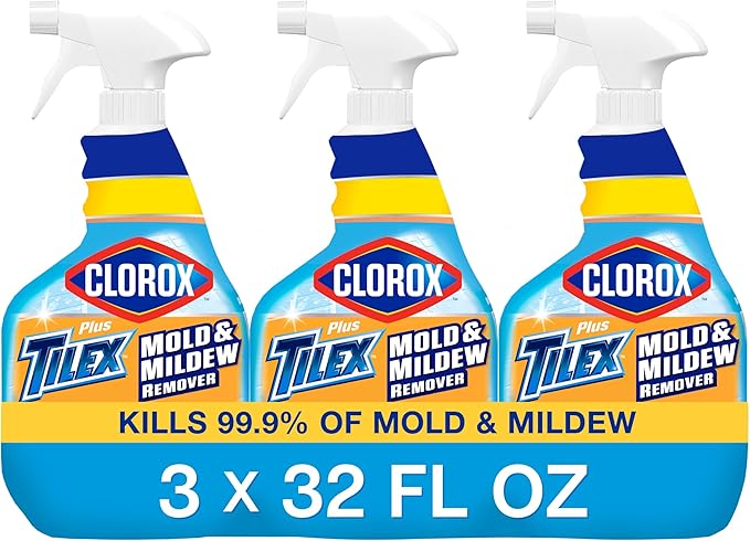 Clorox Plus Tilex Mold and Mildew Remover with Bleach, Spray Bottle, 32 Fluid Ounces, Unscented, Pack of 3 by Clorox