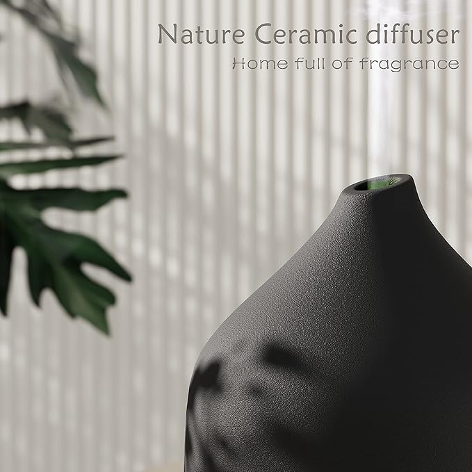 VIVITEST Diffusers for Essential Oils,Stone Oil Diffuser,Ceramic Essential Oil Diffusers Black for Home (250ML) - Image 3