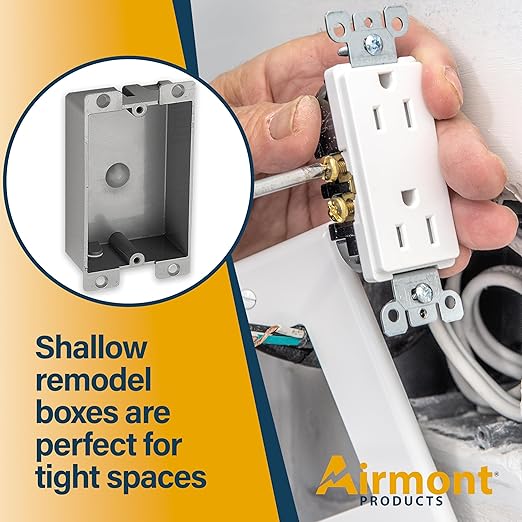 (8 Pack) Plastic Electrical Box, Shallow Remodel Box, 8 Cubic Inch Grey Outlet Box, Single Gang Old Work Junction Box, Length 4.25'', Width 2.4'', Depth 1.24'', Solid PVC Construction, ETL Listed - Image 7