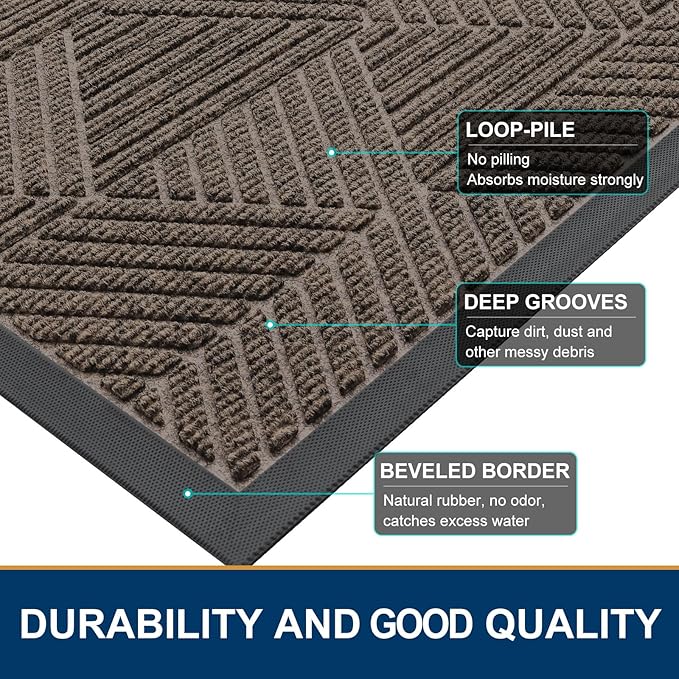 Smiry Front Door Mat Outside Entrance, Heavy Duty Sturdy Natural Rubber Doormat, Trap Dirt and Moisture, Easy Clean Low Profile Mats for Indoor Outdoor Entry, Irregular Triangle (47x32, Mixed Khaki) - Image 4