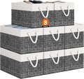 Storage Bin,Collapsible Storage Basket For Organizing,Large Storage Boxes With Rope Handles,Storage Containers,White & Black,8 Pack by StorageTastic