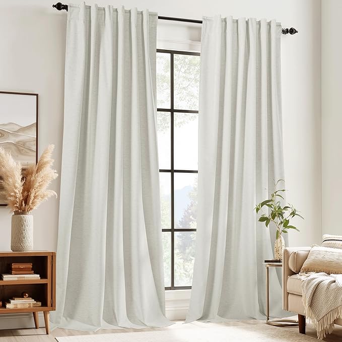 RYB HOME Ivory White 100% Blackout Curtains for Bedroom, Linen Drapes Back Tab&Rod Pocket, Thermal Insulated Privacy Assurd Curtains for Sliding Glass Doors/Dining/Living Room, W52 x L108, 2 Panels - Image 2