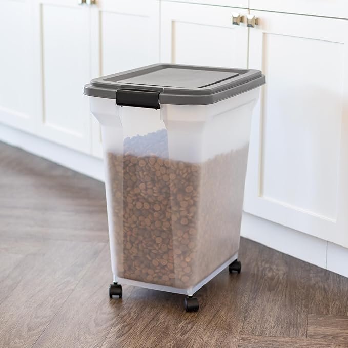 IRIS USA Dog Food Storage Container 40 lbs, Attachable Wheels, & Included Scoop, for Dog Cat Birds and other Pets, Food Storage Bin, Keep Fresh, Easy Mobility, BPA Free - Made in the USA, Dark Gray - Image 8