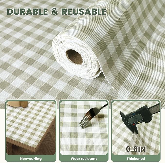 Drawer Liner and Shelf Liner for Kitchen Cabinet Liner Non-Adhesive Non-Slip Shelf Paper, Thick Strong Grip Waterproof Easy to Clean for Shelves, Cupboard, Desks, Green Plaid Pattern, 23.6 in x 10 FT - Image 3