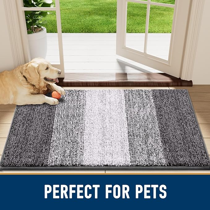 Smiry Dog Door Mat for Muddy Paws, Absorbs Moisture and Dirt, Low-Profile Entryway Mat with Non-Slip Backing, Entry Indoor Outdoor Doormat for Inside Floor (48x30 Inches, Light Grey, Striped) - Image 7