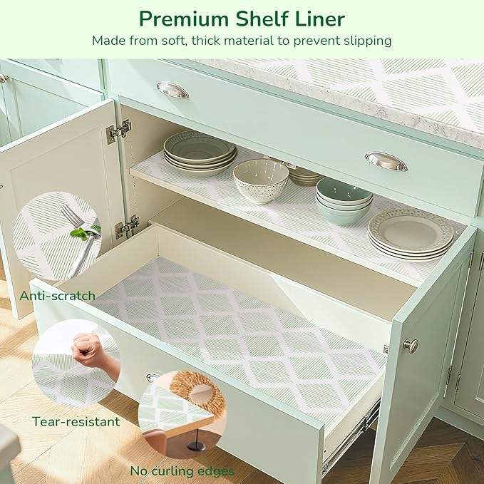 Drawer and Shelf Liner for Kitchen, Non-Slip Non-Adhesive Cabinet Liners for Cupboard, Dresser, Shelves, Tool Box, Pantry, Thickened Easy Install, Strong Grip, 17.5In x 20FT, Green - Image 6