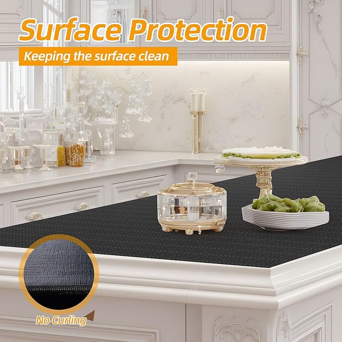 Shelf and Drawer Liner for Kitchen Cabinets Non-Adhesive, Strong Grip Non-Slip Thickened Cabinet Liners for Shelves, Waterproof Mats for Dresser Cupboard, Black, 17 in x 20 Feet - Image 3