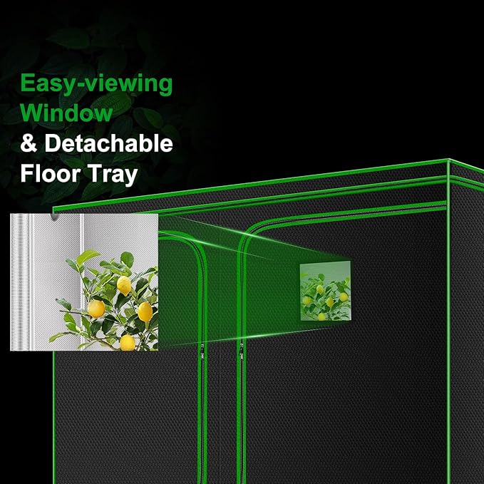 MELONFARM 4x8 Grow Tent, 96"x48"x80" High Reflective 600D Diamond Mylar Canvas with Observation Window and Floor Tray for Hydroponic Indoor Plant Growing - Image 5