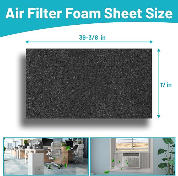 Cut to Fit Foam Pad Pre Filter, 17"x 39.4" Air Filter Foam Sheet, Filter Replacement for Air Conditioners, Air Purifiers, Dehumidifiers, Range Hoods, Trash Cans, 3D Printers, 1 Pack - Image 2