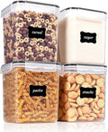 Vtopmart Food Storage Containers 2.5L / 84.5oz, 4 Pieces BPA Free Plastic Airtight Canister for Flour, Sugar, Baking Supplies, with 4 Measuring Cups and 24 Labels, Black by Vtopmart