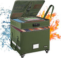 DocSafe File Box with Lock,2-Layer Fireproof Document Box with Wheels,Collapsible Rolling File Storage Organizer with Pockets,Large Portable Home Office Filing Cabinet Safe for Hanging Folders,Green by DocSafe