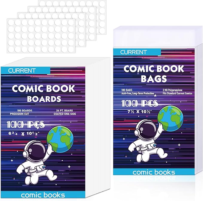 100 Pack Current Comic Book Bags and Boards, Thick Acid-Free Comic Books Backing Boards, Clear Book Sleeves Protector for Current Comics Storage and Protection by YSCare