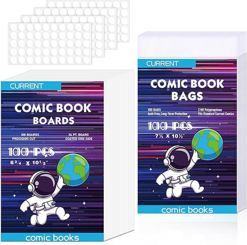100 Pack Current Comic Book Bags and Boards, Thick Acid-Free Comic Books Backing Boards, Clear Book Sleeves Protector for Current Comics Storage and Protection by YSCare