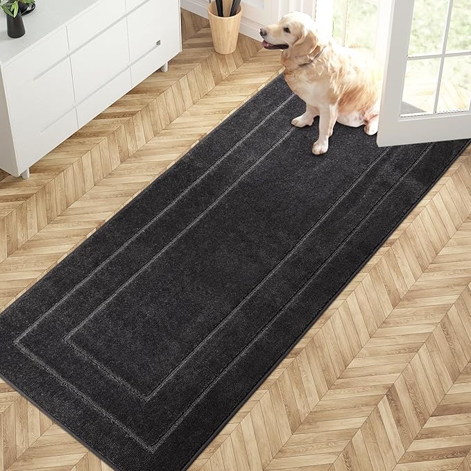 PURRUGS Dirt Trapping Door Mat 32" x 70", Non-Slip/Skid Machine Washable Entryway Rug, Dog Doormat, Super Absorbent Welcome Mat for Muddy Wet Shoes and Paws, Charcoal by PURRUGS
