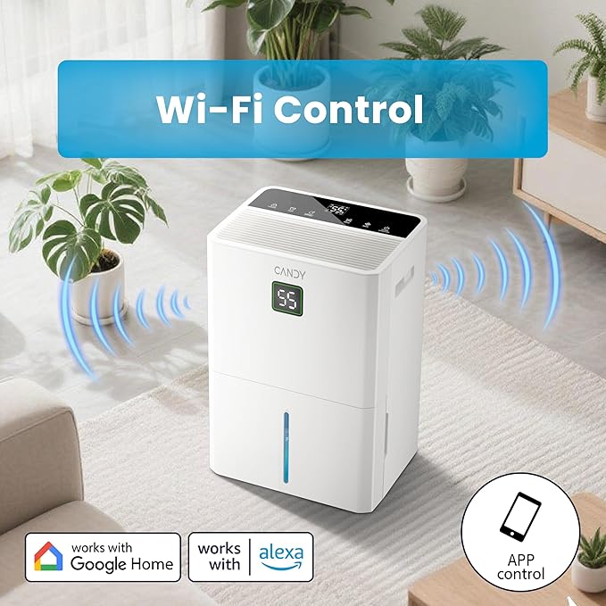 Candy 98 Pints Dehumidifier for Spaces up to 5000 Sq. Ft, Dehumidifier for Home, Basements and Large Rooms with Drain Hose and 1.45 Gallons Water Tank - Image 7