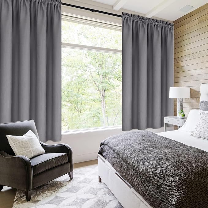 DWCN Blackout Curtains Room Darkening Thermal Insulated Bedroom Curtains Window Treatments, 42 x 45 inches Long, Set of 2 Grey Rod Pocket Drapes - Image 2