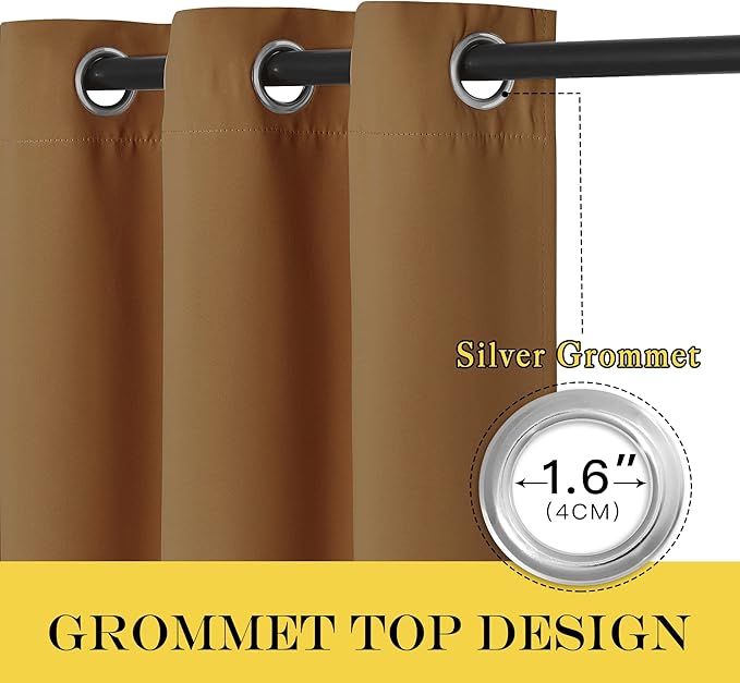 NICETOWN Gold Brown Blackout Curtains for Bedroom 72 Inches Long, Thermal Insulated Room Darkening Grommet Window Curtains for Living Room Nursery, 66 inch x 72 inche, 1 Panel - Image 6