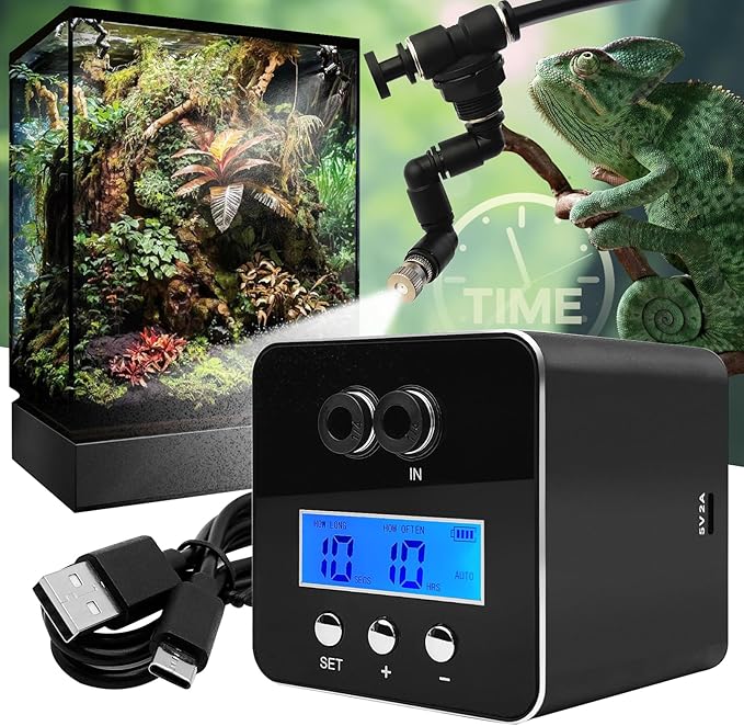 Reptile Smart Mister, Reptile Humidifiers Misting System Automatic with Timer, Terrariums Humidifier with 360°Adjustable Misting Nozzles, Spray Kit for Rainforest Plants Amphibian by MYGIIKAKA