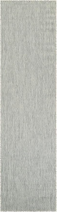 Unique Loom Outdoor Solid Collection Area Rug (2' 7" x 10' Runner Light Gray/Ivory) - Image 3