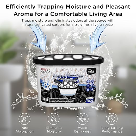 W&E Choice Moisture Absorbers with Activated Charcoal, Portable Dehumidifier for Closet & Bathrooms, Kitchen, Humidity Absorber Odor Eliminator Absorber 6 Pack - Image 2