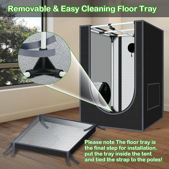 2x2 Grow Tent 24"x24"x36" Grow Tents 600D Mylar Hydroponic Indoor Plants Growing Tent with Floor Tray Grow Room - Image 6