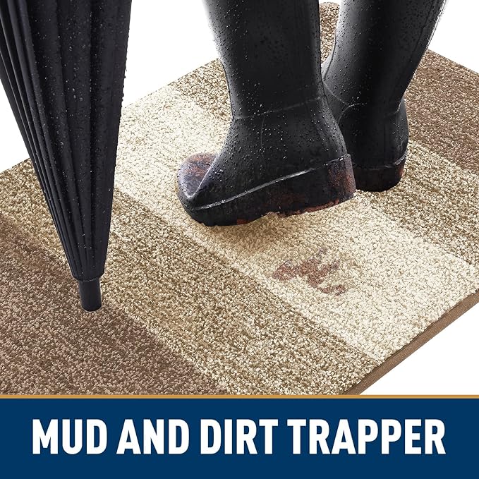 Smiry Dog Door Mat for Muddy Paws, Absorbs Moisture and Dirt, Low-Profile Entryway Mat with Non-Slip Backing, Entry Indoor Outdoor Doormat for Inside Floor (36x24 Inches, Khaki, Striped) - Image 2