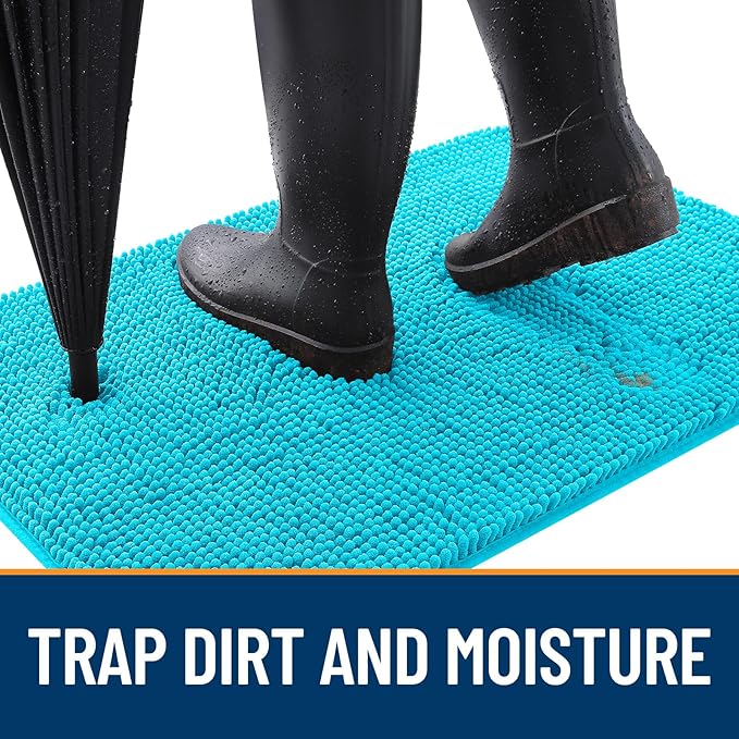 OLANLY Dog Door Mat for Muddy Paws 34x21, Absorbs Moisture and Dirt, Absorbent Non-Slip Washable Doormat, Quick Dry Chenille Mud Mat for Dogs, Entry Indoor Entryway Carpet for Inside Floor, Aqua Blue - Image 2