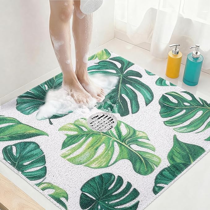 Square Shower Mat Non Slip: 32x32 Inch Extra Large Shower Mats for Inside Shower, Anti Slip Shower Floor Mat, Loofah Shower Stall Mats for Elderly, Non Slip Shower Mat with Drain Hole in Middle by KAZOLEN