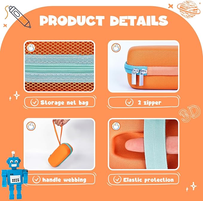 Case Compatible with 3Doodler Start+ Essentials for 3D Pen Set for Kids, Carrying Holder Fit for Printing Pens,Storage Organizer for Printing Filament Refill,Micro-USB Charger (3D-01-Orange) - Image 3