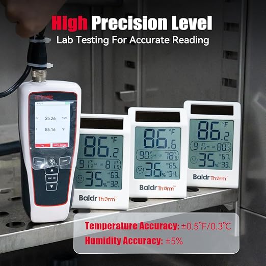 BaldrTherm Room Thermometer Indoor Humidity Meter, Solar-Powered 3.2'' Digital Temperature Sensor Monitor with Max/Min Reading, Comfort Indicator for Baby Room, Home, Office, White, 3Pack - Image 3