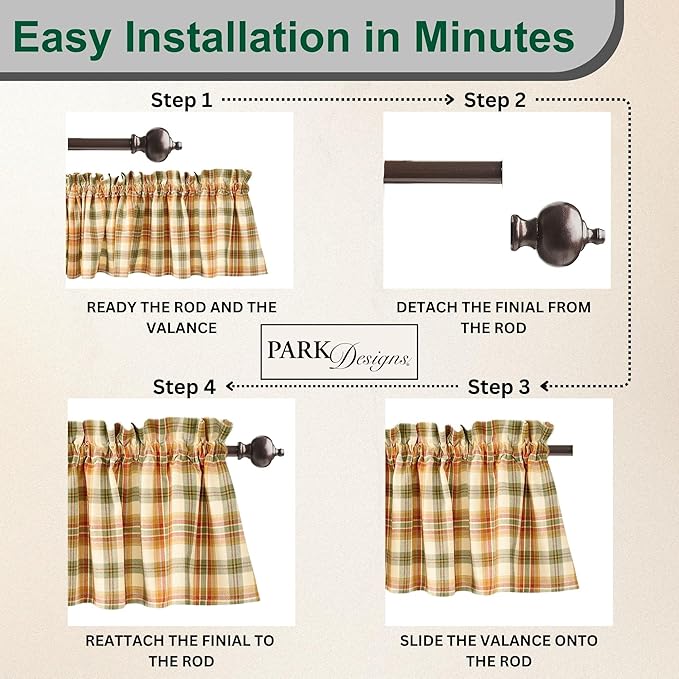 Park Designs Farmhouse Kitchen Valances for Windows - Lemon Pepper | Fall Decor Window Valance Curtains | Plaid Curtain Valances for Windows | Ideal for BOHO Living Rooms & Bathrooms | 72" x 14" - Image 4