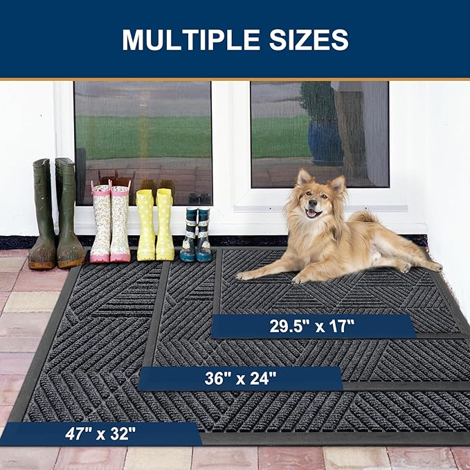 Smiry Front Door Mat Outside Entrance, Heavy Duty Sturdy Natural Rubber Doormat, Trap Dirt and Moisture, Easy Clean Low Profile Mats for Indoor Outdoor Entry, Irregular Triangle (29.5x17, Silver Grey) - Image 2