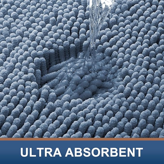 Smiry Luxury Chenille Toilet Rugs U-Shaped 20x20, Soft Absorbent Non-Slip Contour Bathroom Rugs for Toilet, Machine Washable Contoured Bath Mats, Grayish Blue - Image 4