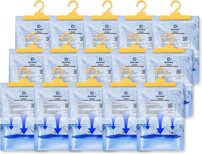 Dry & Dry 15 Packs [Net 7 Oz/Pack] Moisture Absorbers for Home, Basement & Bedroom - Small Dehumidifiers by DryDry