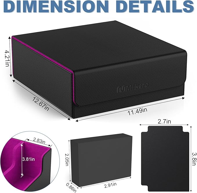 Mlikero Card Deck Case, 2400+ Trading Card Storage Box with 10 Colorful Dividers and 4 Foam Stoppers, Leather Magnetic Closure Commander Deck Box Fit for MTG, TCG (4 Rows, Black&Purple) - Image 5