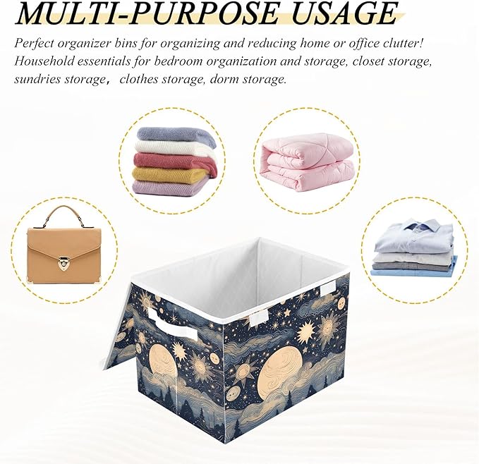 xigua Stars and Moon Storage Bins with Lids and Carrying Handle,Foldable Storage Boxes Organizer Containers Baskets Cube with Cover for Home Bedroom Closet Office - Image 7