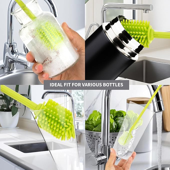 A-Brush Silicone Bottle Cleaner Brush, Flexible, Long Handle - Water Bottle Cleaner, Baby Bottle Nipple Brush for Plastic & Glass, BPA-Free Dish Washing Brush A2S Protection - Image 5