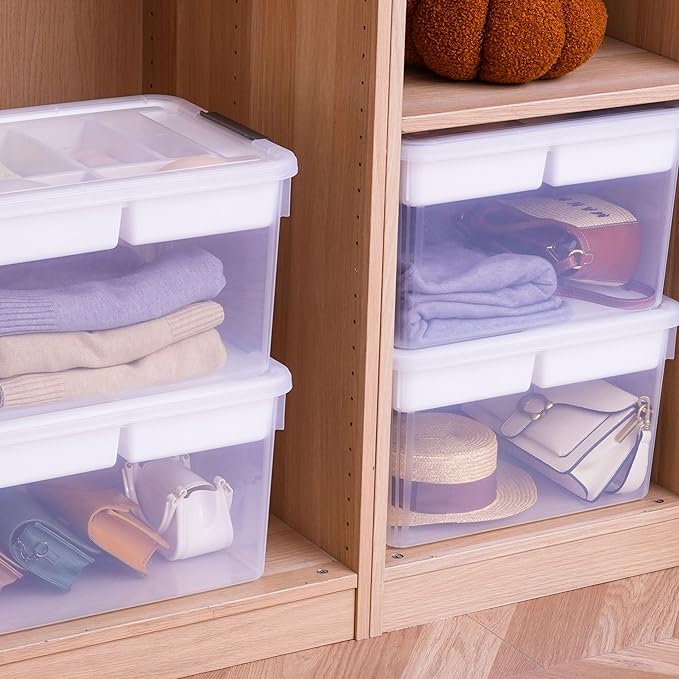 Citylife 32 QT Plastic Storage Bins with Removable Tray Large Stackable Storage Containers for Organizing Craft Storage and Storage Craft, Clothes, Files, Office Supplies, 4 Packs - Image 6