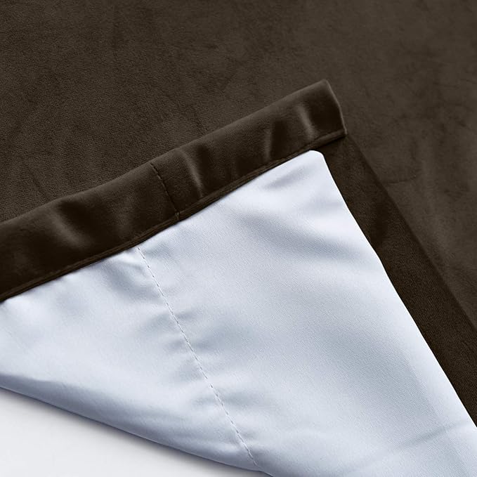ChadMade Blackout Lined Premium Velvet Curtain Chocolate 100Wx84L Inch (1 Panel), Eyelet Grommet for Livingroom Bedroom Theater Studio, Leon Collection - Image 5