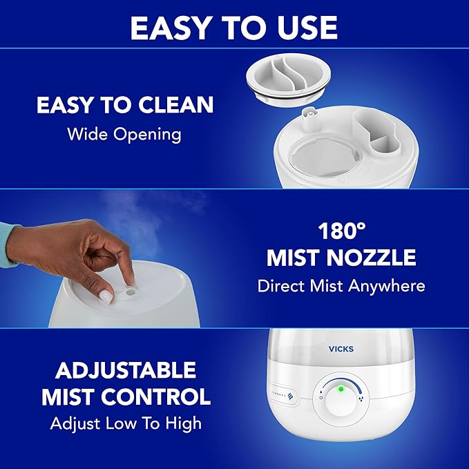Vicks Mini Filter Free Cool Mist Humidifier, Small Room – Variable Mist Control – Works with Vicks VapoPads - Image 6