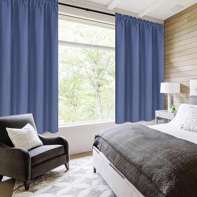 DWCN Blackout Curtains for Living Room Thermal Insulated, Energy Saving & Noise Reducing Bedroom Curtains, Dusty Blue, W 52x L 36 Inch, Set of 2 Rod Pocket Curtain Panels - Image 2