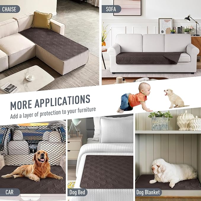 TAOCOCO 100% Waterproof Couch Cushion Cover Reversible Sofa Seat Cover for Dogs Pets Chaise Couch Cover for Sectional Sofa U Shape Couch Furniture Protector Sofa Slipcover(Loveseat, Chocolate) - Image 5