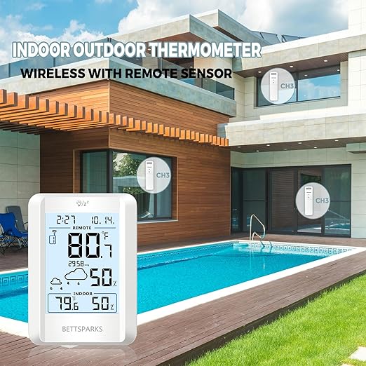 Indoor Outdoor Thermometer Wireless Weather Station with 330FT Range Remove Sensor Inside Outside Digital Hygrometer Thermometer Battery Powered Temperature Gauge Humidity Monitor with Clock&Backlight - Image 3