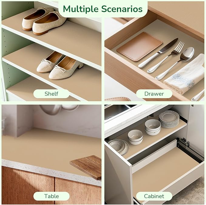 Drawer and Shelf Liner for Kitchen, Non-Slip Non-Adhesive Cabinet Liners for Cupboard, Dresser, Shelves, Tool Box, Pantry, Thickened Easy Install, Strong Grip, 11.8In x 20FT, Beige - Image 8