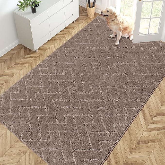 PURRUGS Easy Care Area Rug 4.5ft x 7ft, Non-Slip Machine Washable Entry Rug, Dog Door Mat, Stain Resistant Accent Rug for Hallway, Bedroom, Living Room and Mudroom, Grayish Brown by PURRUGS
