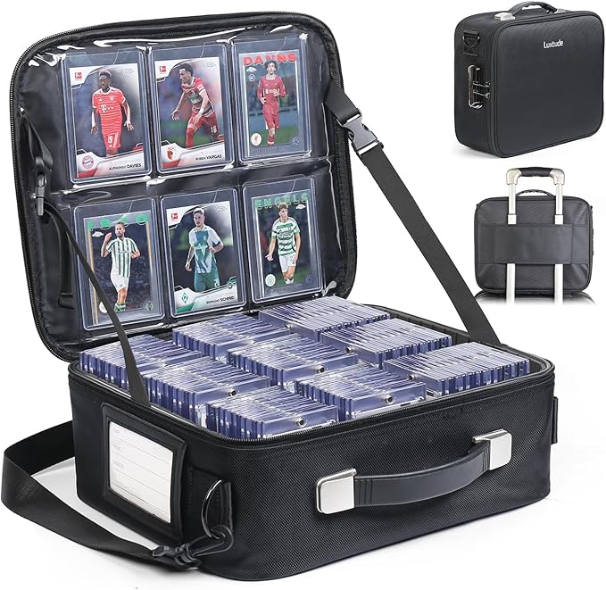 Luxtude Trading Card Case w/Adjustable Dividers, Large Top Loader Card Storage Box w/Combination Lock, Baseball Sports Cards Case for 3"x4" 35pt Toploaders, MTG Carrying Case for Pokemon/TCG/YuGiOh by Luxtude
