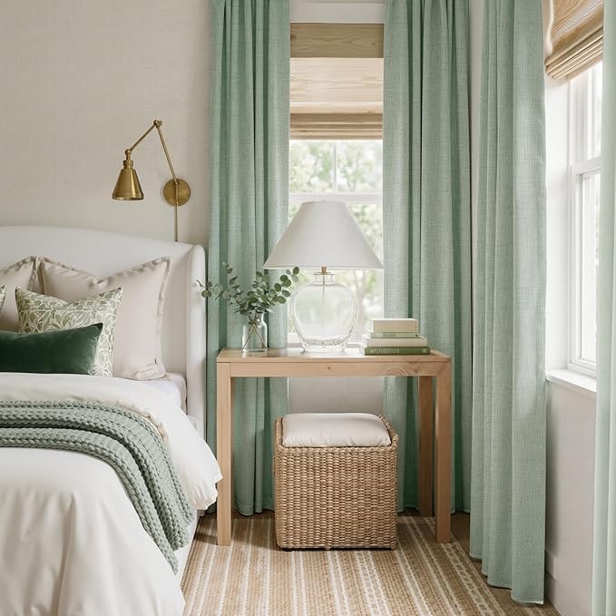 RYB HOME Sage Green 100% Blackout Curtains 108 inches Long, Thermal Insulated Linen Texture Drapes for Bedroom/Living Room, Elegant Farmhouse Curtains Back Tab&Rod Pocket, W52xL108, 2 Panels - Image 2
