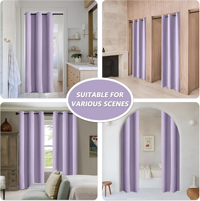 MYSKY HOME Lilac Closet Curtain for Doorway - Light Purple Door Panel for Living Room, Bedroom - Grommet Room Darkening, Thermal Insulated Blackout - 34 x 80 Inch - Image 2