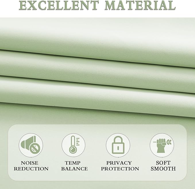 DONREN 90 inch Length Room Darkening Curtain Panels for Living Room - Energy Efficient Blackout Bedroom Curtains Thermal Insulated Rod Pocket,Light Green,52 x 90 inch Set of 2 Panels - Image 4
