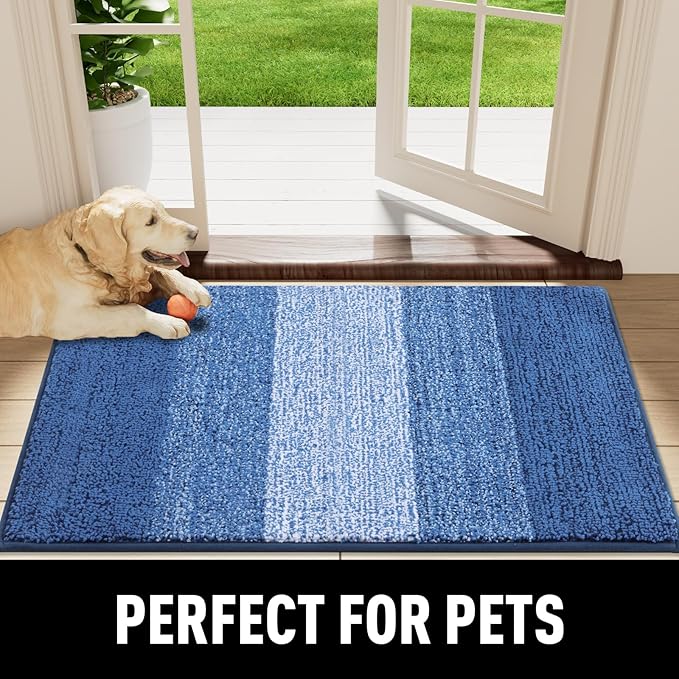 Smiry Dog Door Mat for Muddy Paws, Absorbs Moisture and Dirt, Low-Profile Entryway Mat with Non-Slip Backing, Entry Indoor Outdoor Doormat for Inside Floor (30x20 Inches, Navy Blue, Striped) - Image 7